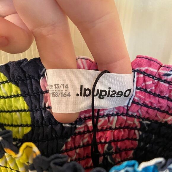 Desigual Smocked Top Floral Romper Short Jumpsuit Blue Girls Size 13-14 NWT - Picture 5 of 9